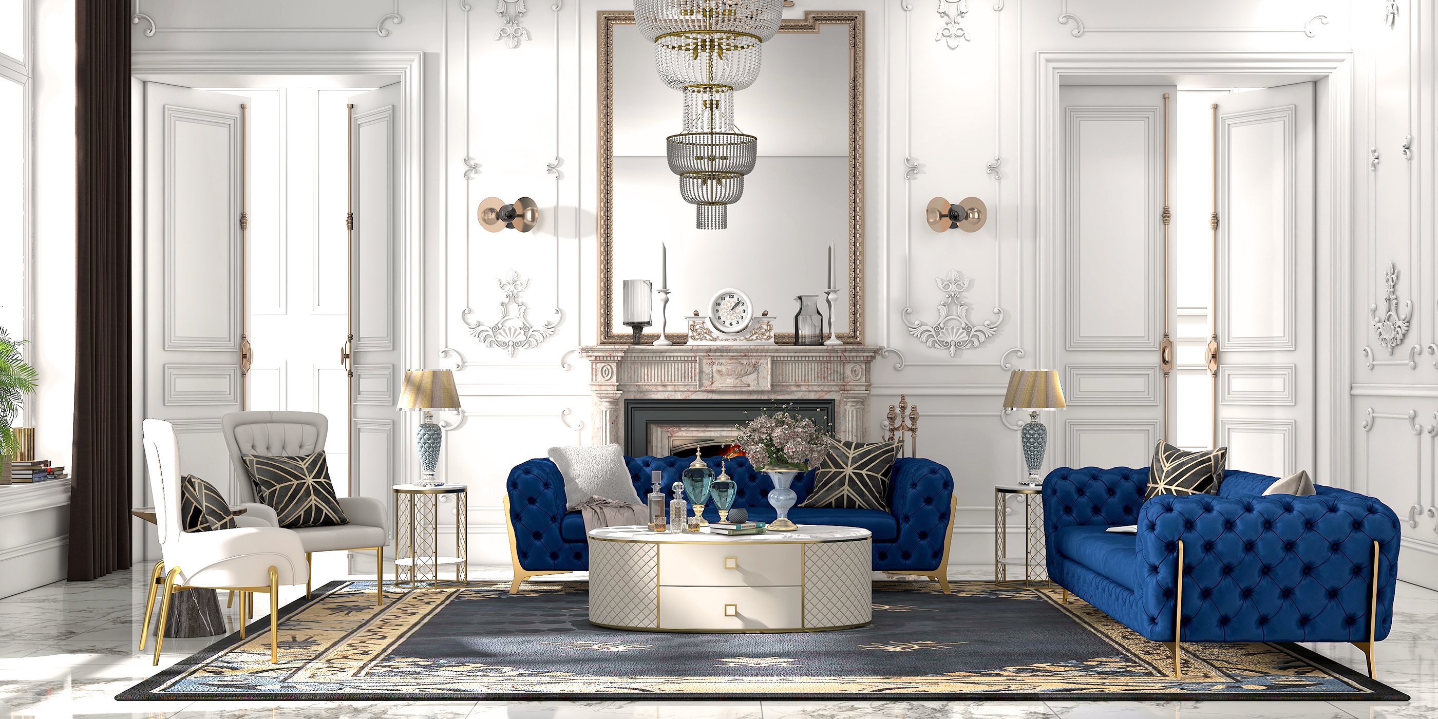 HMR - Round Marble Table with Storage in White