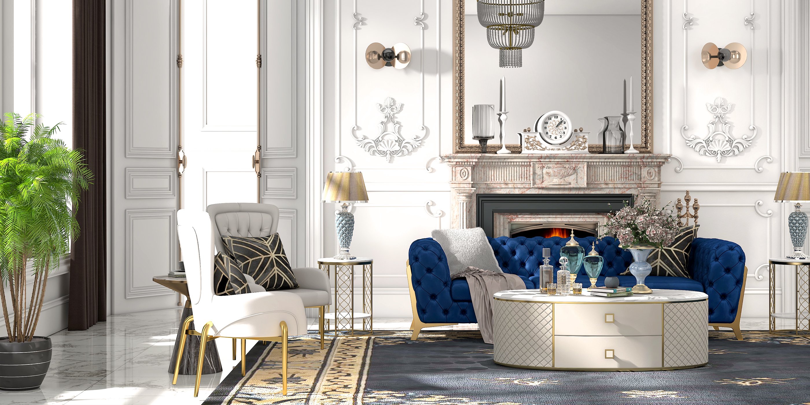 HMR - Round Marble Table with Storage in White