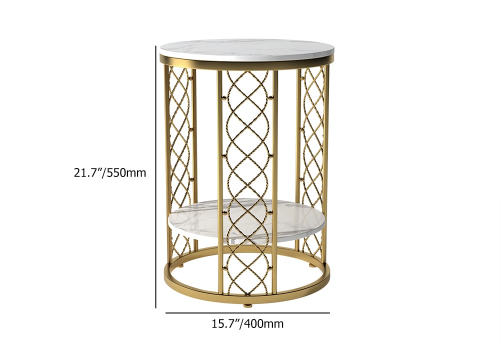 HMR - Round Marble Table with Storage in White