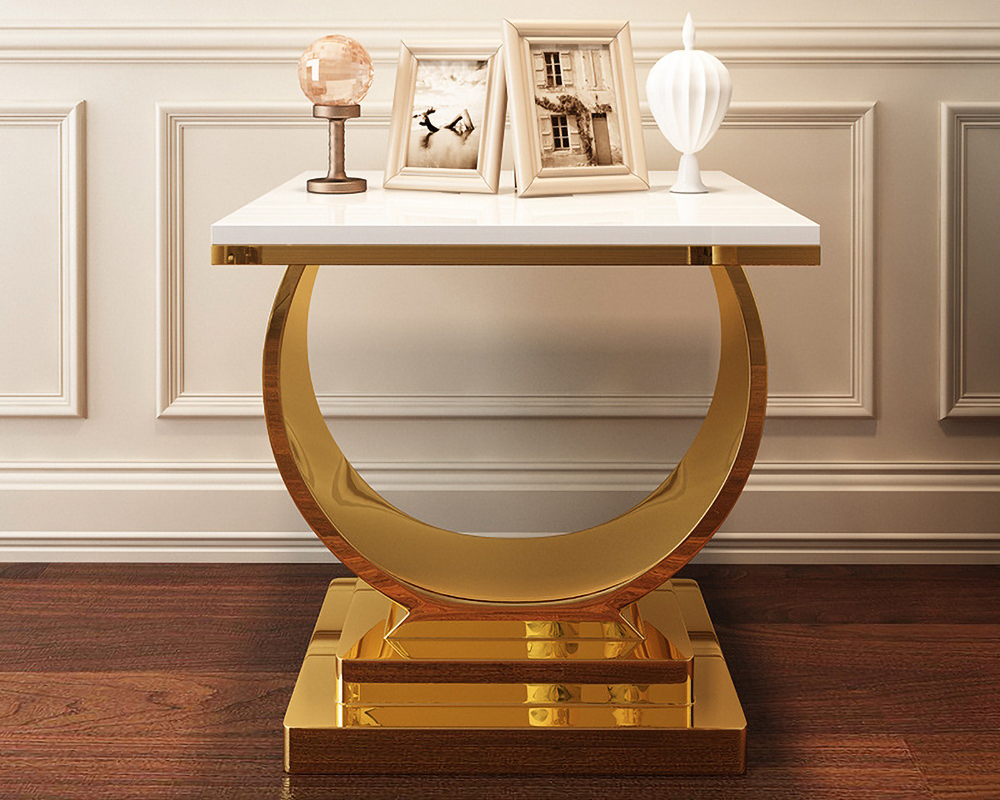 HMR Postmodern End Table with Stainless Steel Base - White
