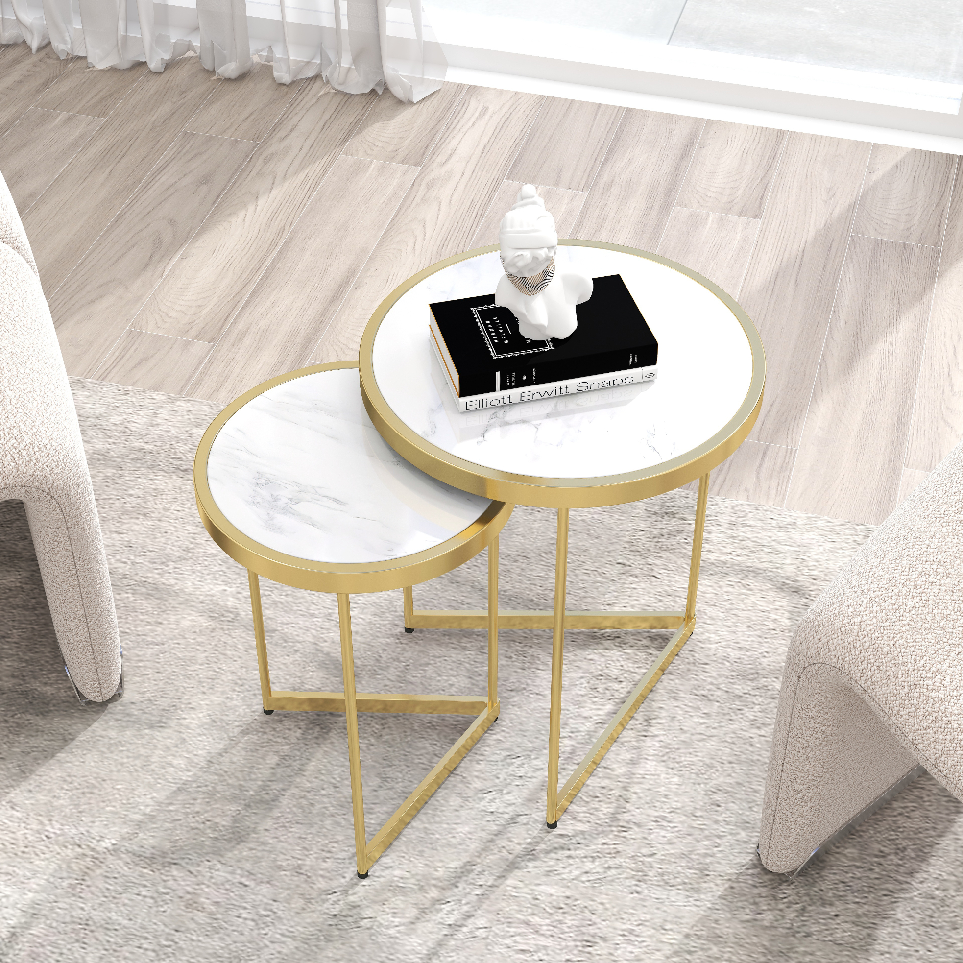HMR Modern End Table Sets - White, Marble