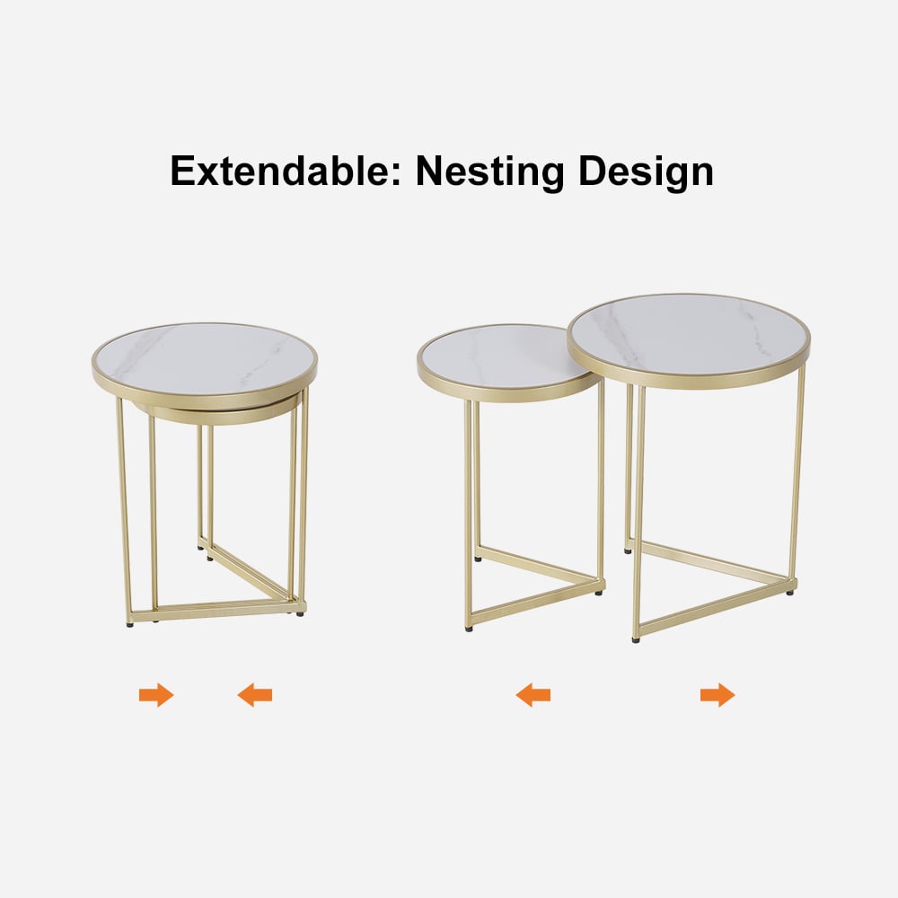 HMR Modern End Table Sets - White, Marble