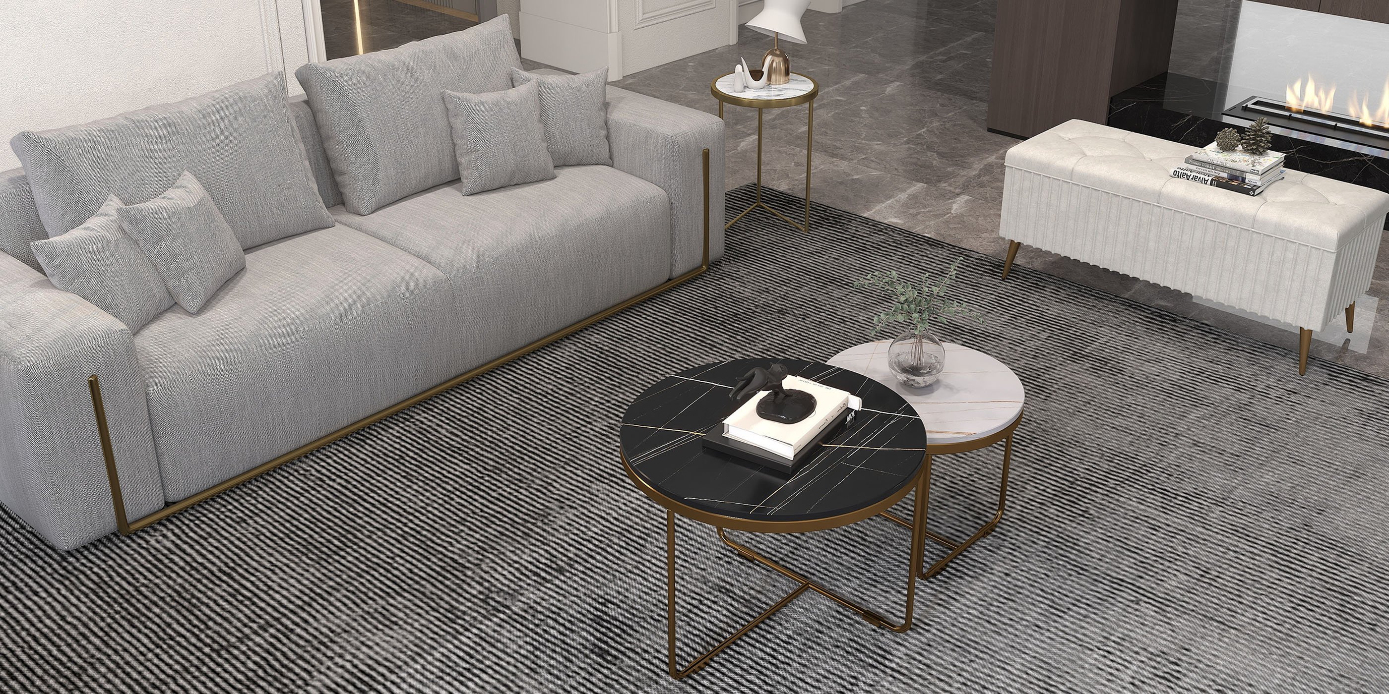 HMR Modern End Table Sets - White, Marble