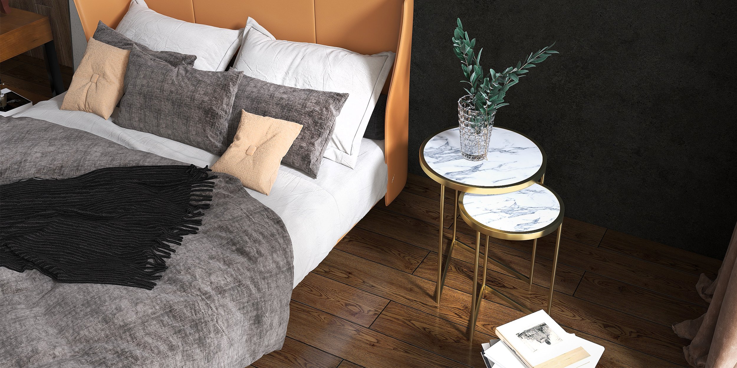 HMR Modern End Table Sets - White, Marble