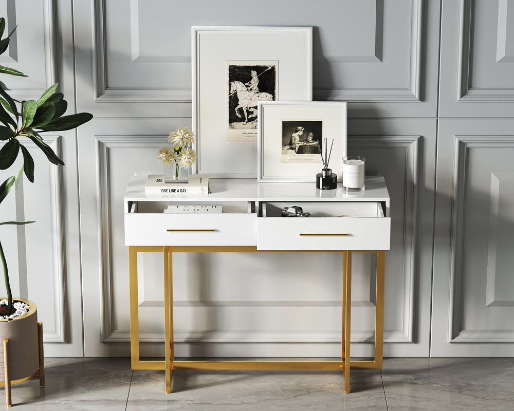HMR - Modern Narrow 40" Console Table with Storage Drawers