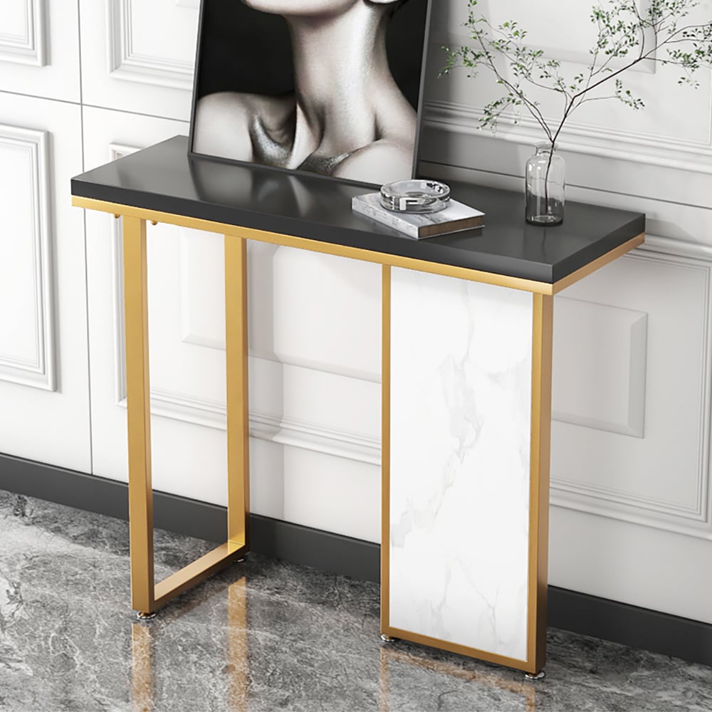 HMR - Modern Rectangular Console Table with Wooden Top 39" in Black and White