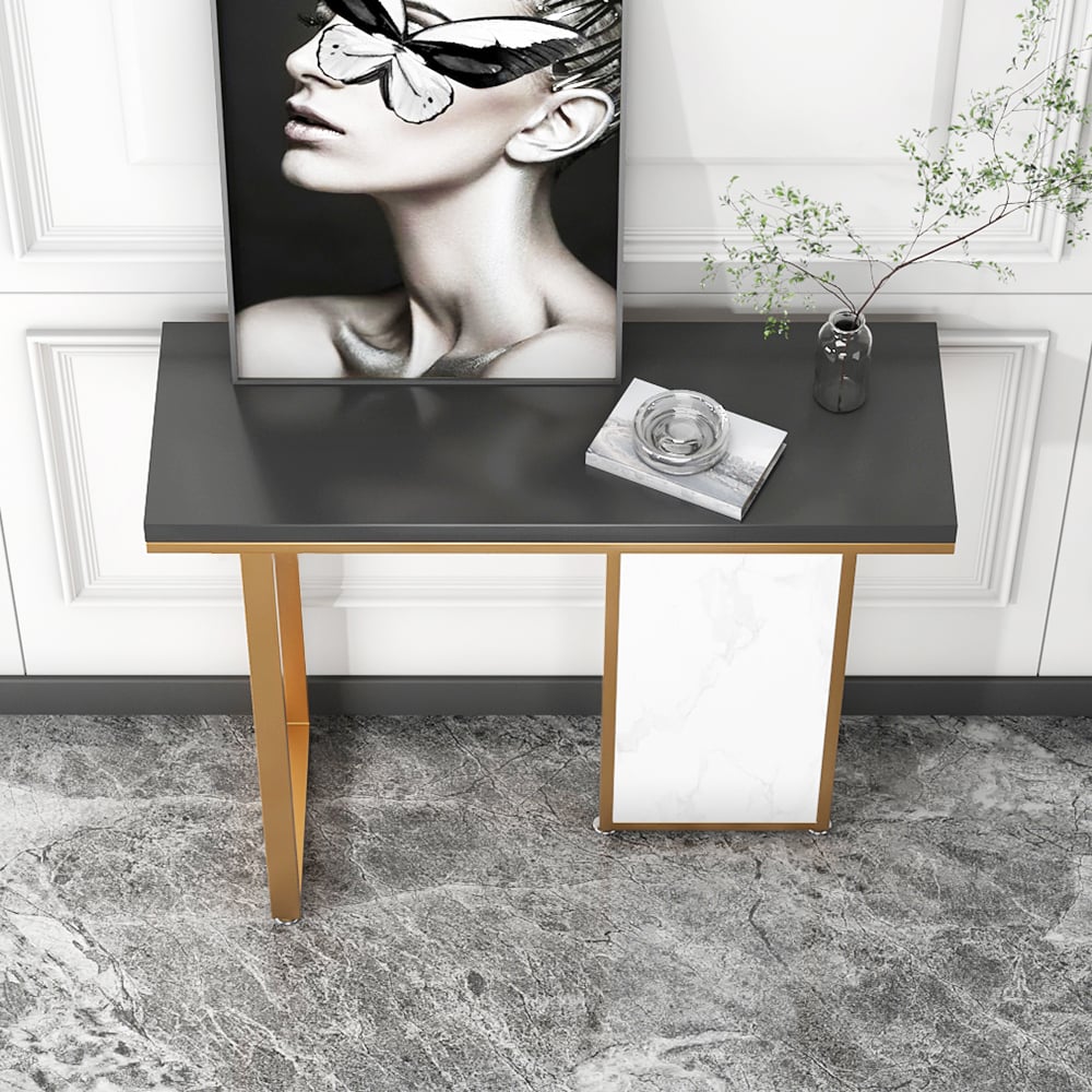 HMR - Modern Rectangular Console Table with Wooden Top 39" in Black and White