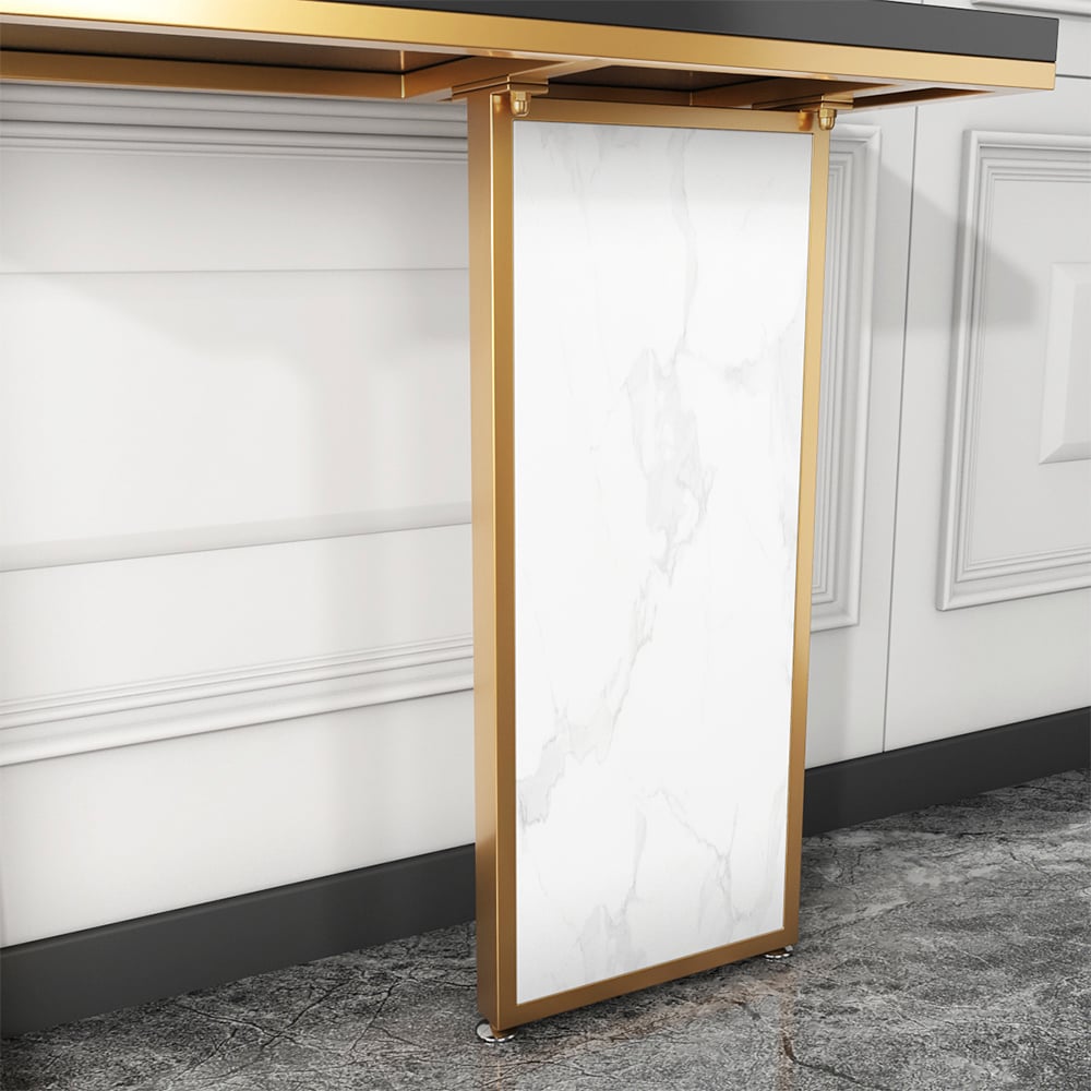 HMR - Modern Rectangular Console Table with Wooden Top 39" in Black and White