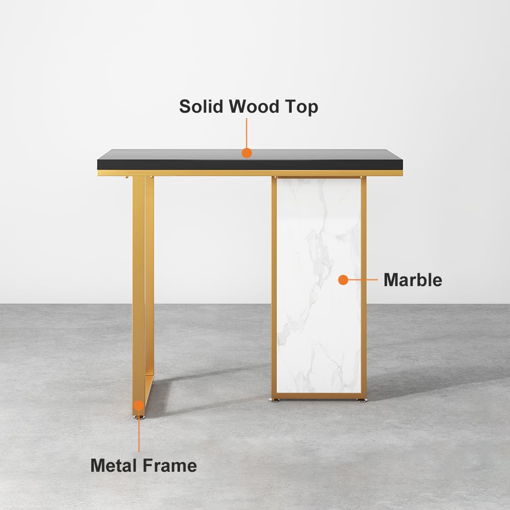 HMR - Modern Rectangular Console Table with Wooden Top 39" in Black and White