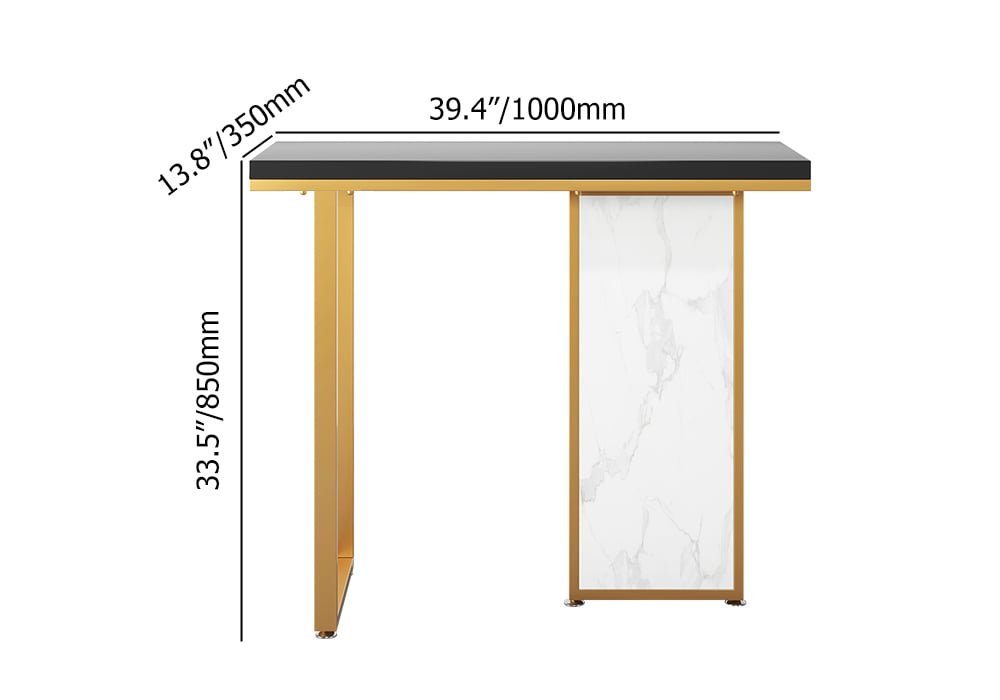 HMR - Modern Rectangular Console Table with Wooden Top 39" in Black and White