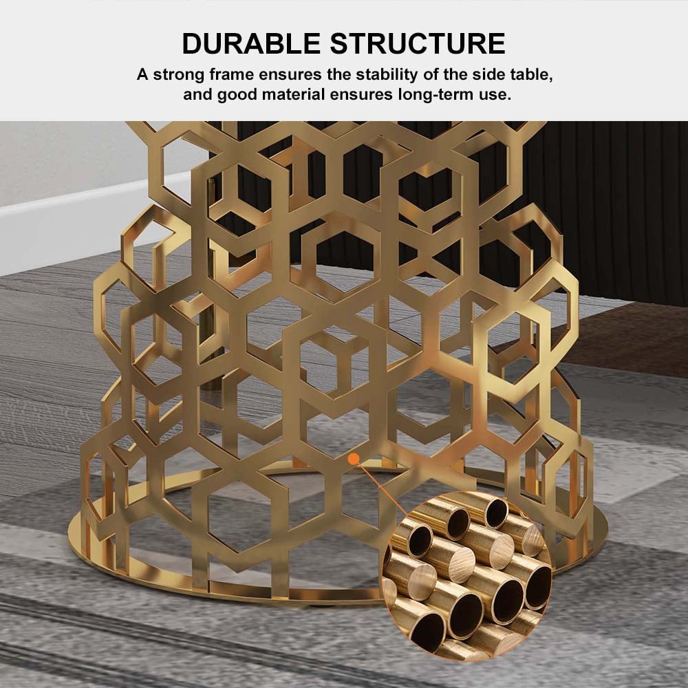 HMR - Currs End Table with Marble Top Side Table in Gold