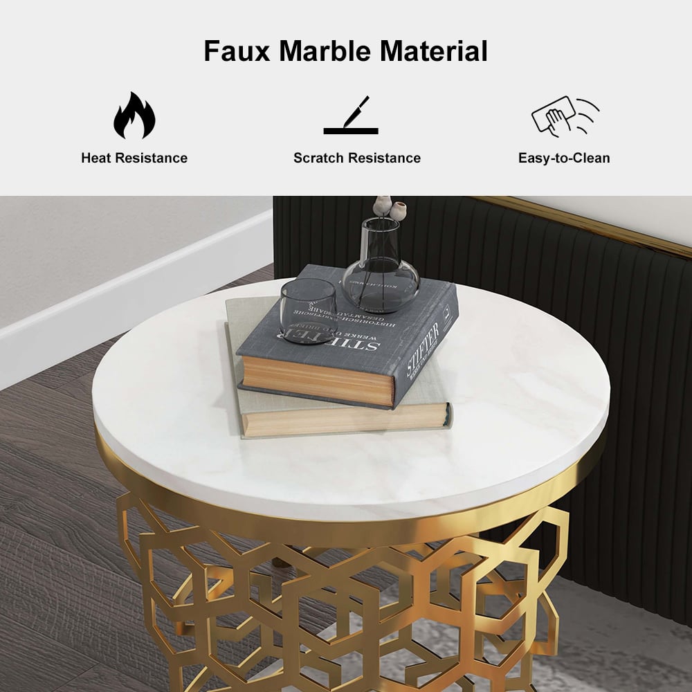 HMR - Currs End Table with Marble Top Side Table in Gold