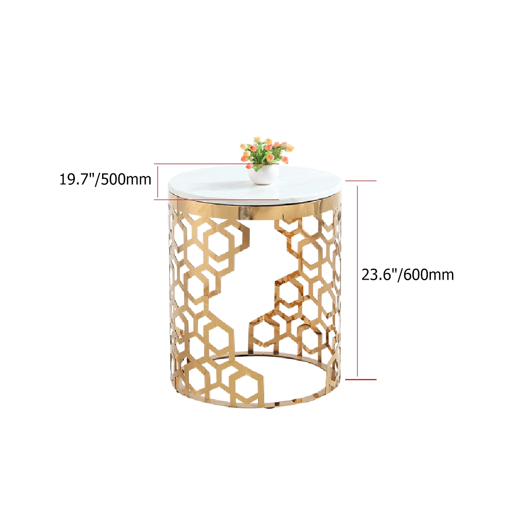 HMR - Currs End Table with Marble Top Side Table in Gold