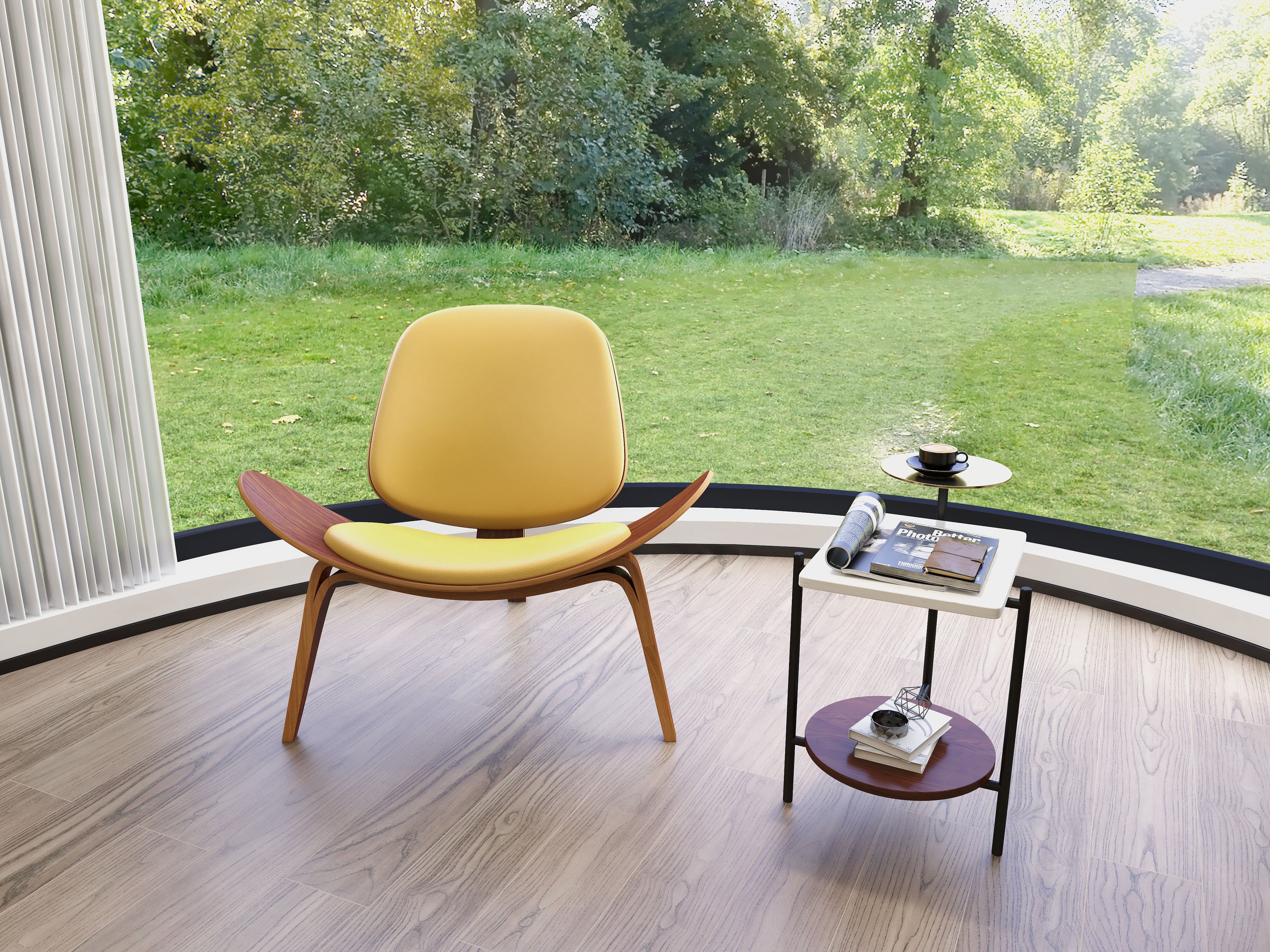HMR - White Wood and Marble End Table with 3 Tiers in Gold and Walnut