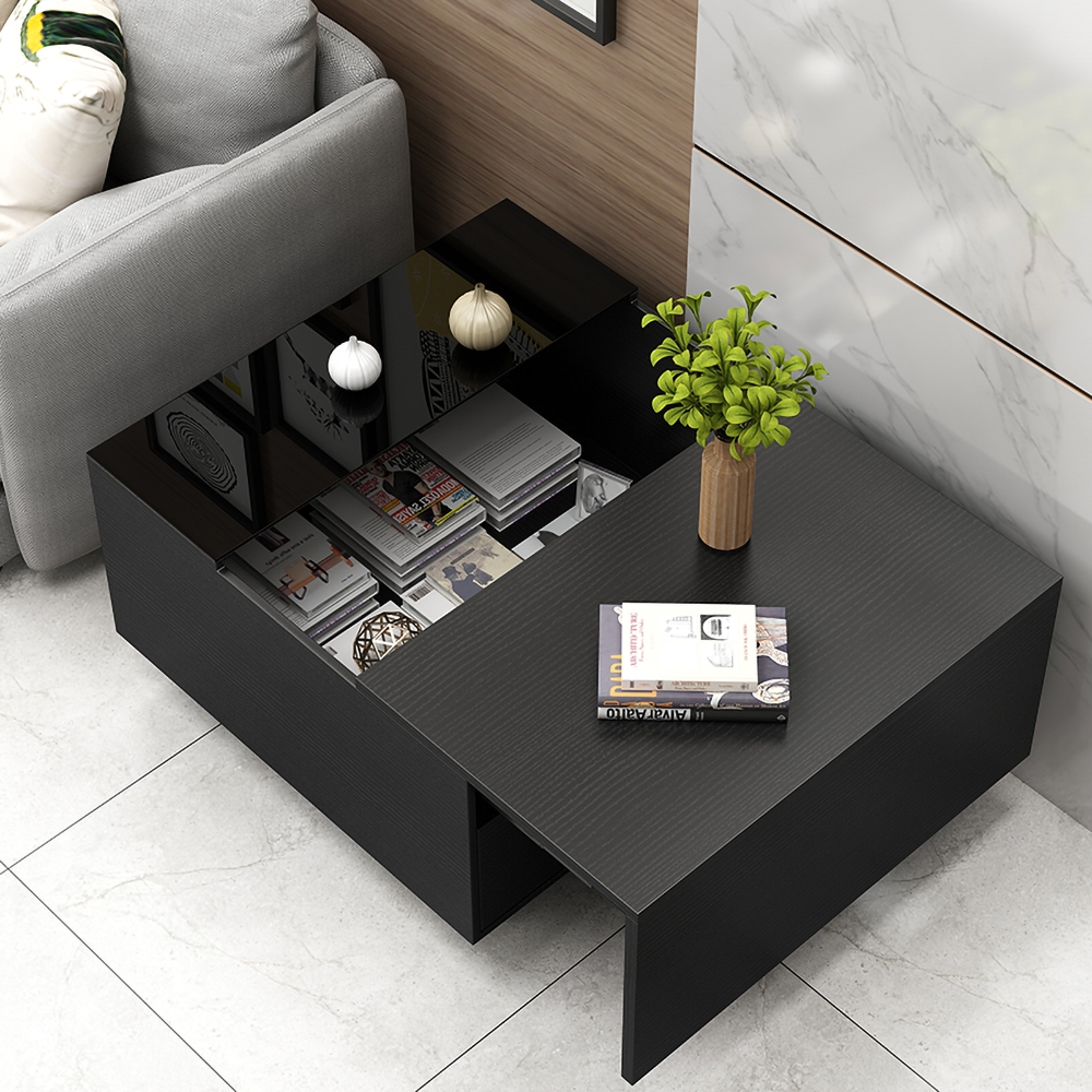 HMR - Wood End Table with Storage in 23.6"H, Black