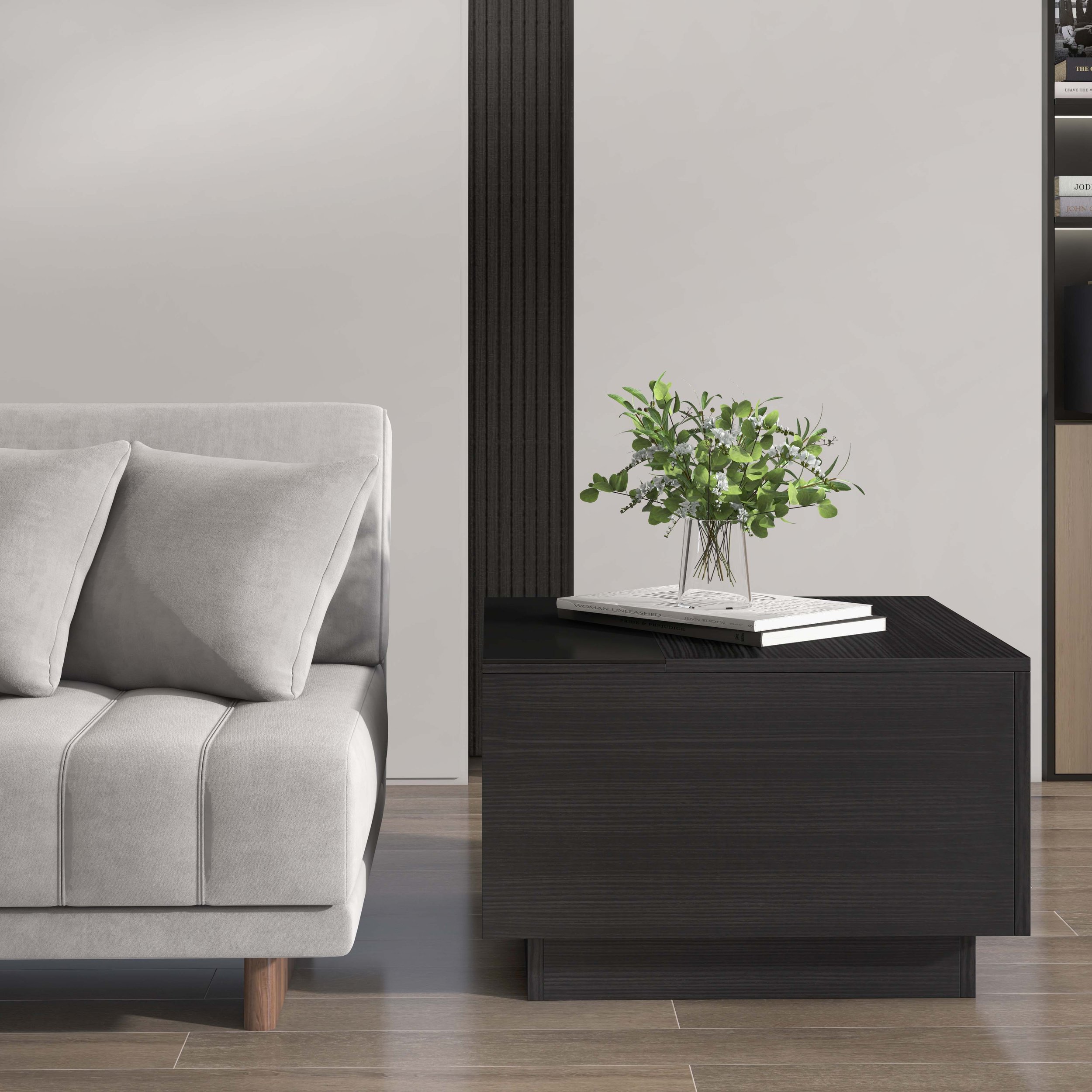 HMR - Wood End Table with Storage in 23.6"H, Black