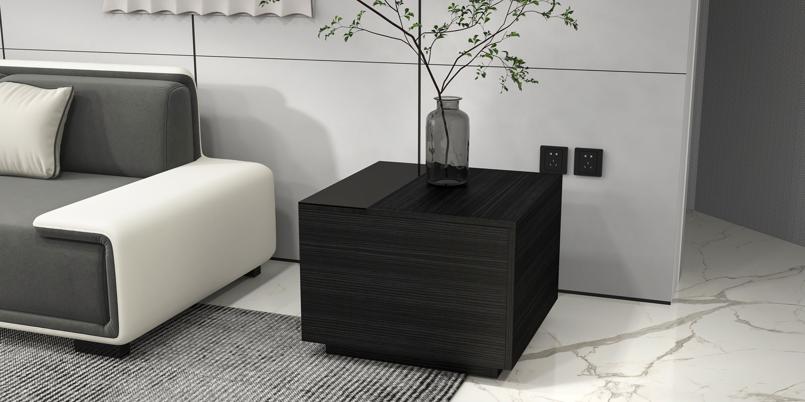 HMR - Wood End Table with Storage in 23.6"H, Black