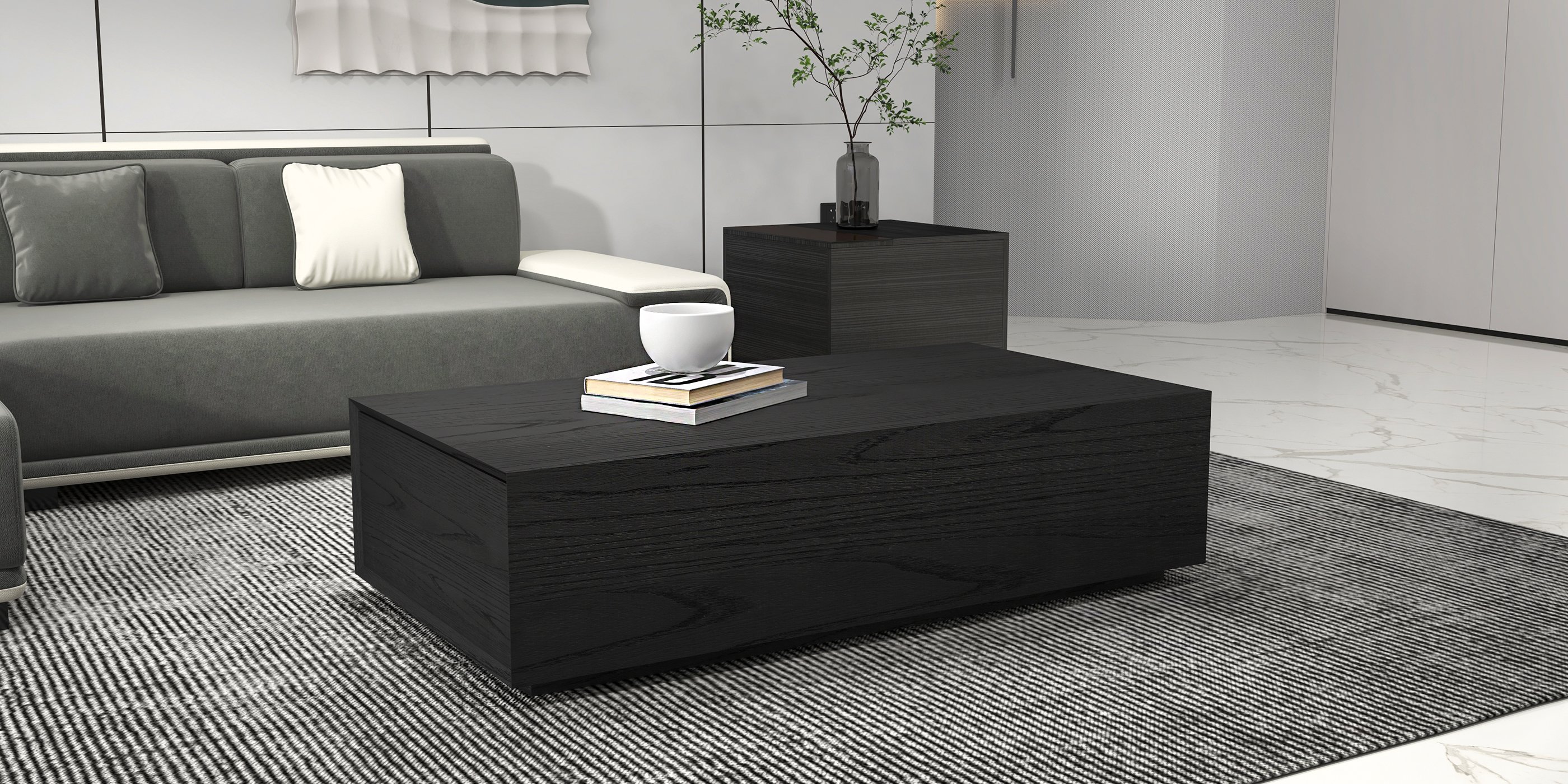 HMR - Wood End Table with Storage in 23.6"H, Black