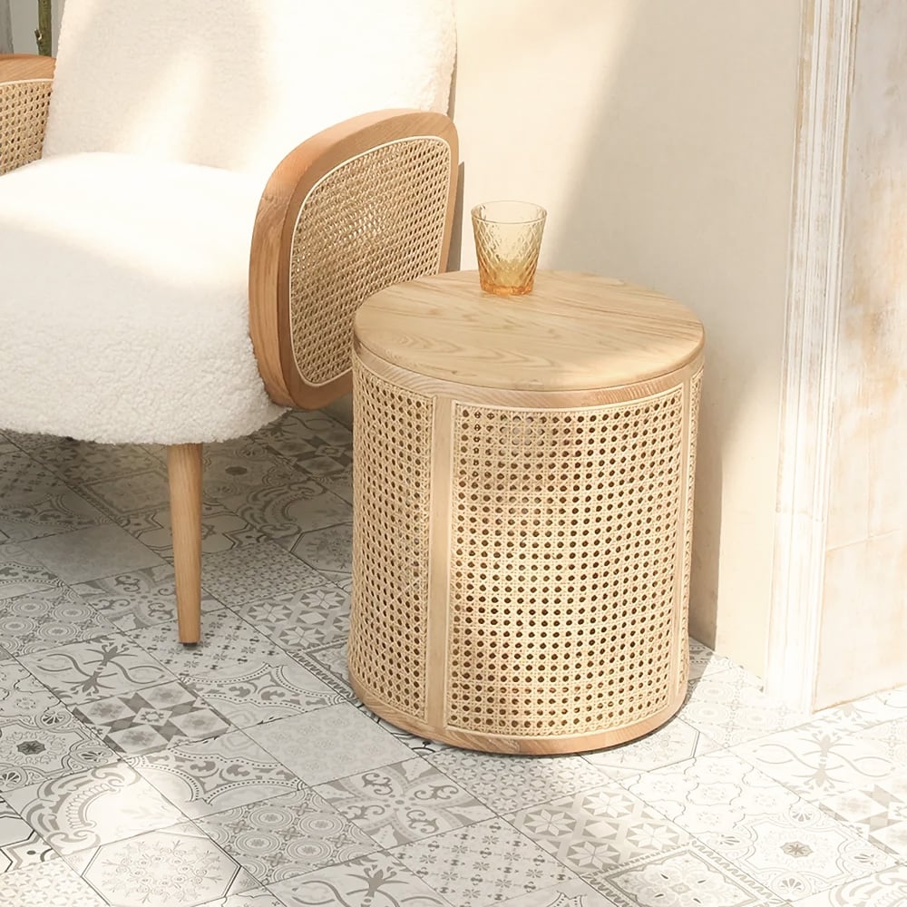 HMR - Round End Table with Storage in Rattan