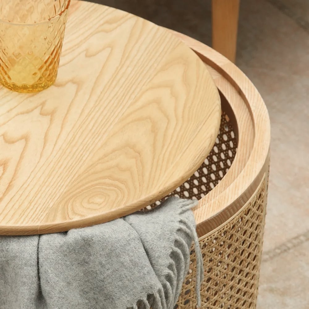 HMR - Round End Table with Storage in Rattan