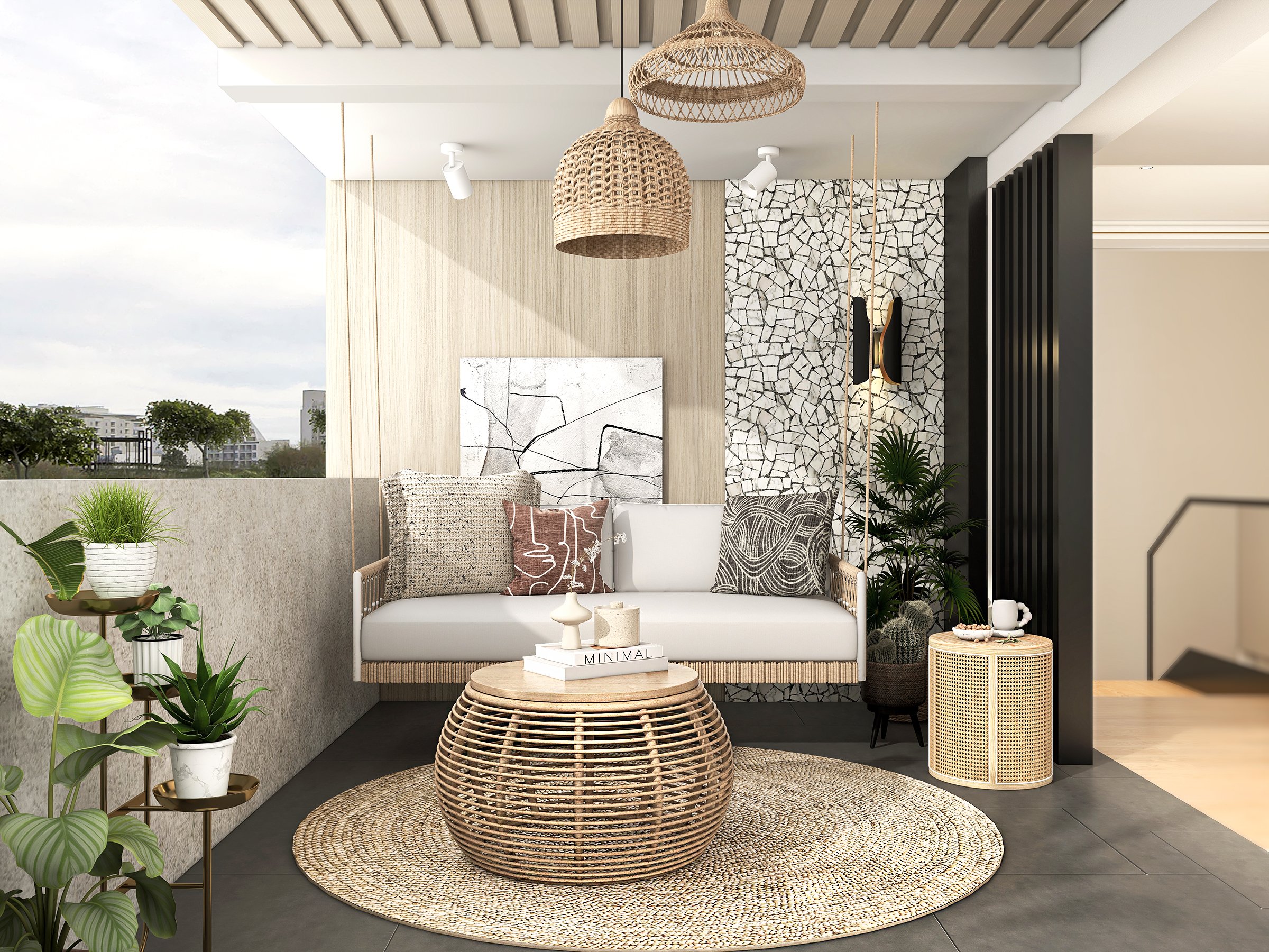 HMR - Round End Table with Storage in Rattan