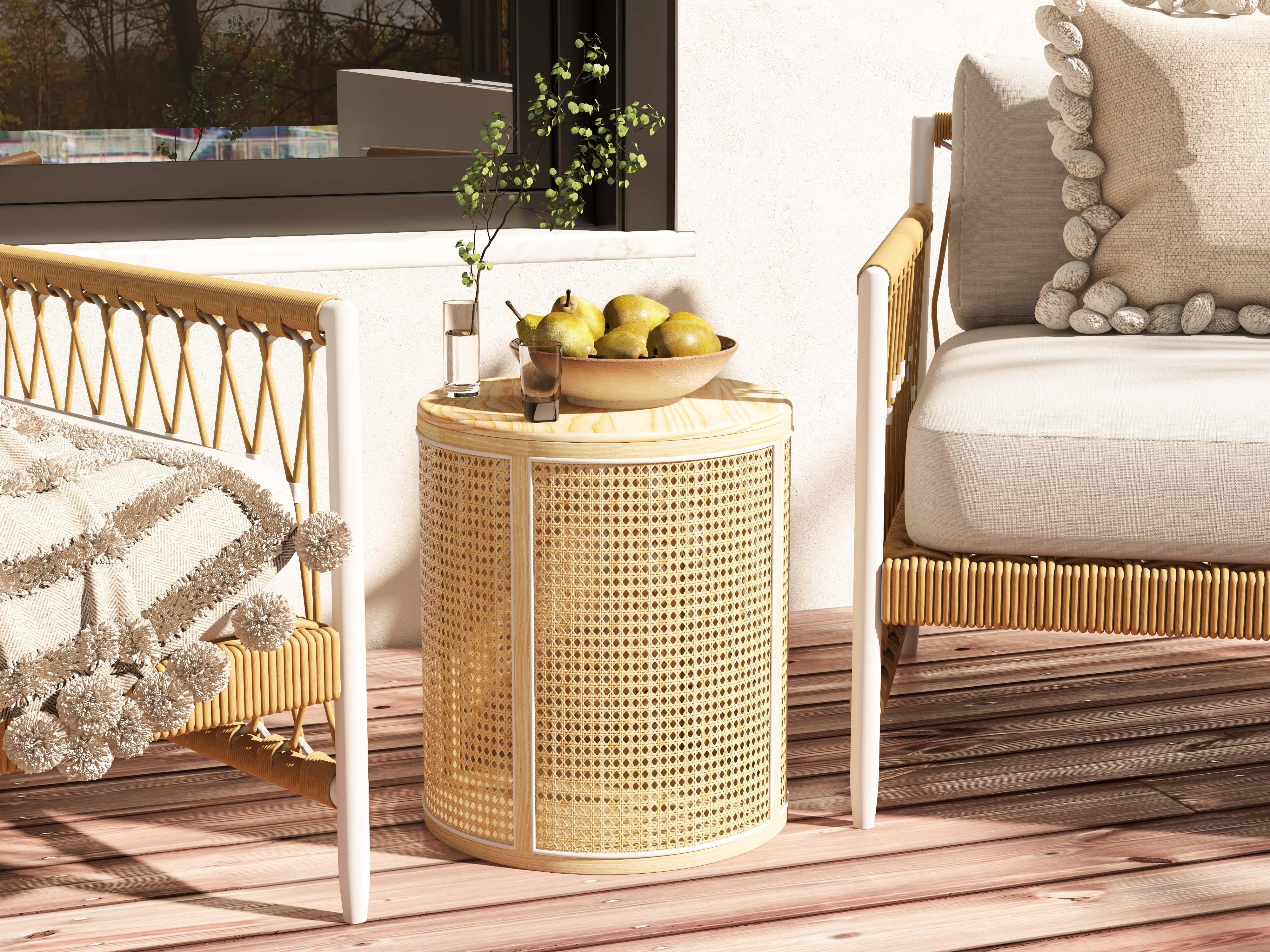 HMR - Round End Table with Storage in Rattan