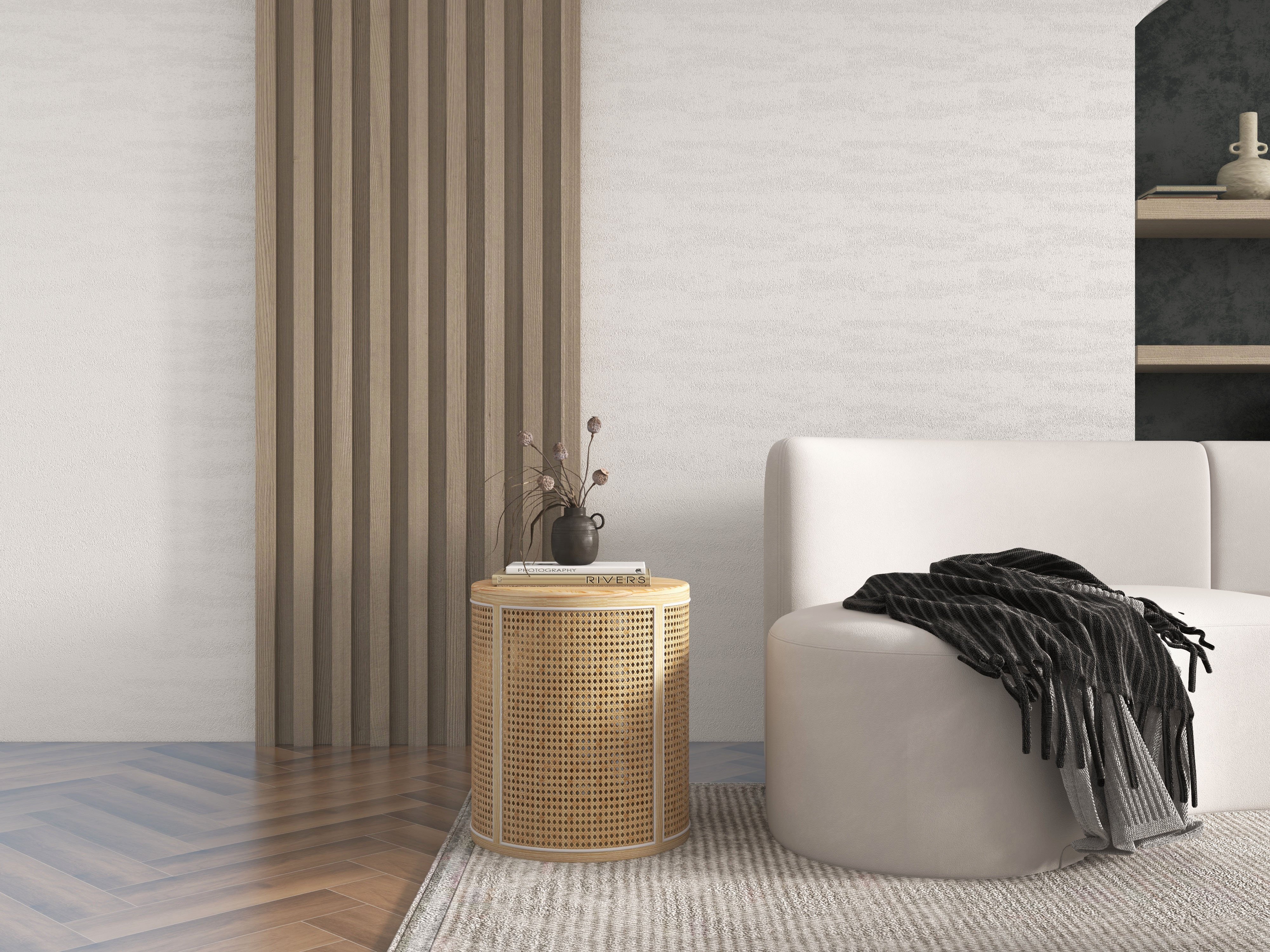 HMR - Round End Table with Storage in Rattan