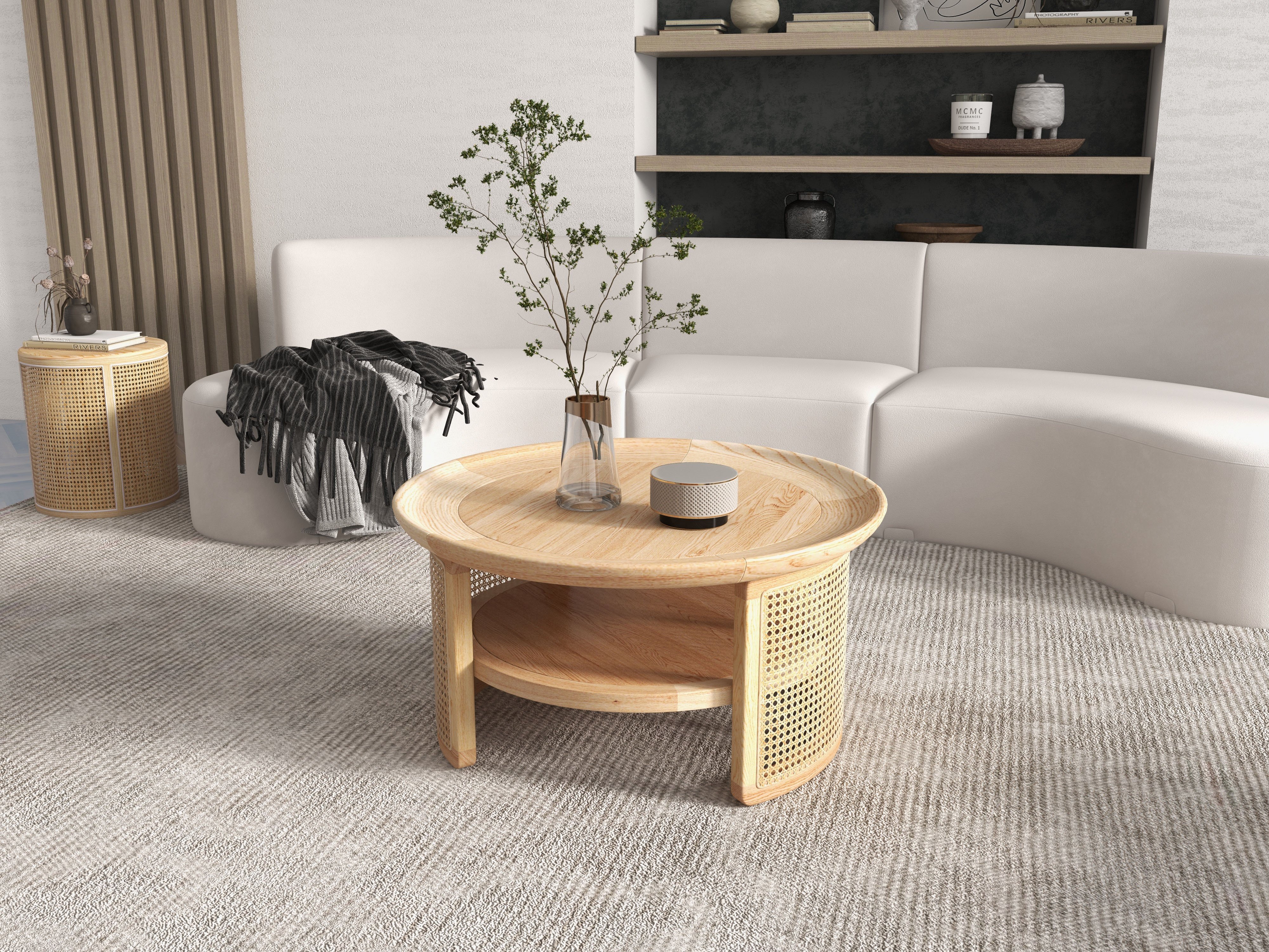 HMR - Round End Table with Storage in Rattan