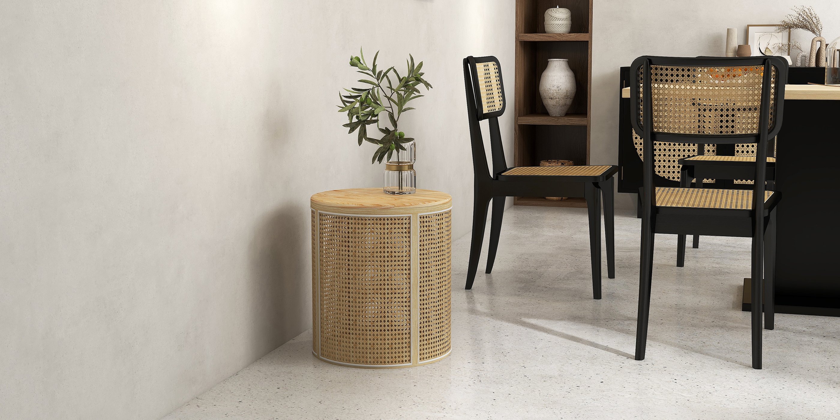 HMR - Round End Table with Storage in Rattan