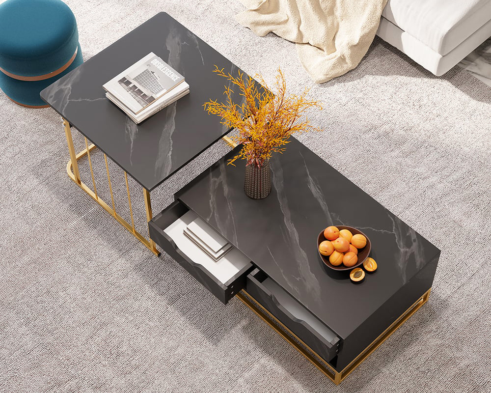HMR Modern Nesting Coffee Table with Drawers & Shelves (Set of 2) - Black
