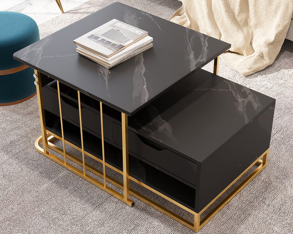 HMR Modern Nesting Coffee Table with Drawers & Shelves (Set of 2) - Black