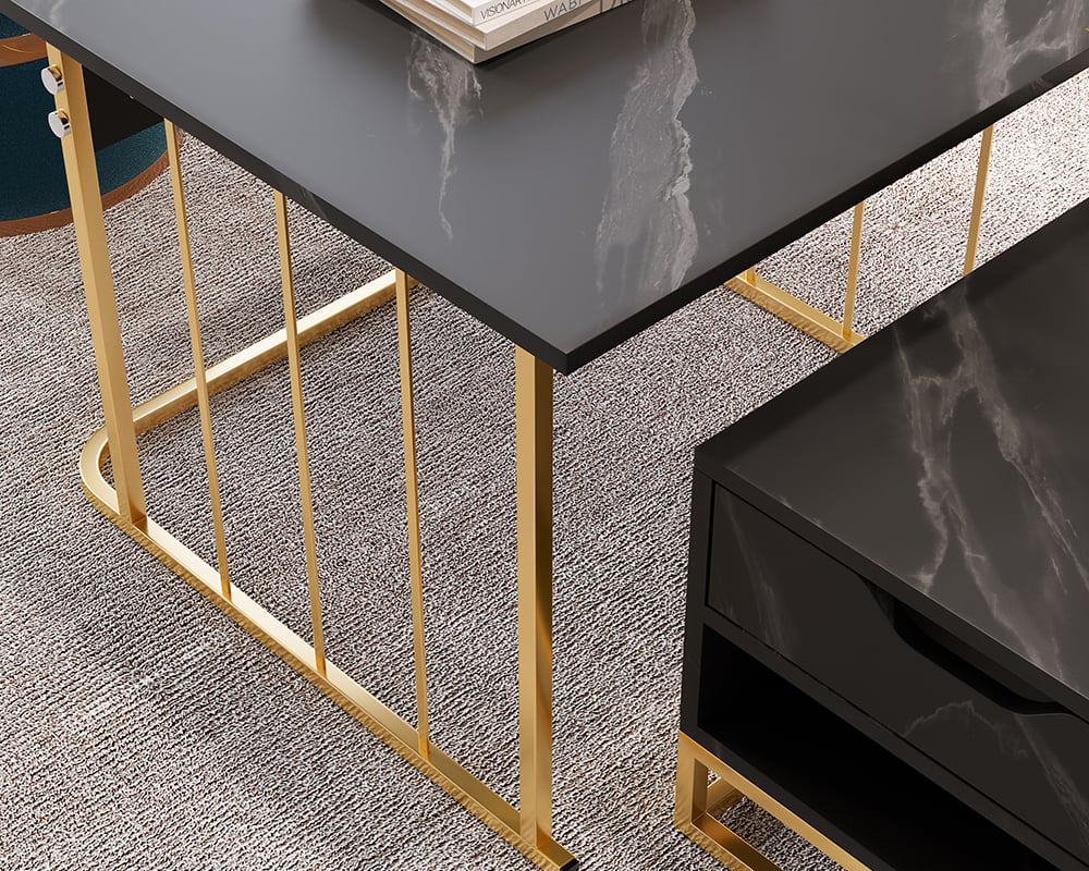 HMR Modern Nesting Coffee Table with Drawers & Shelves (Set of 2) - Black