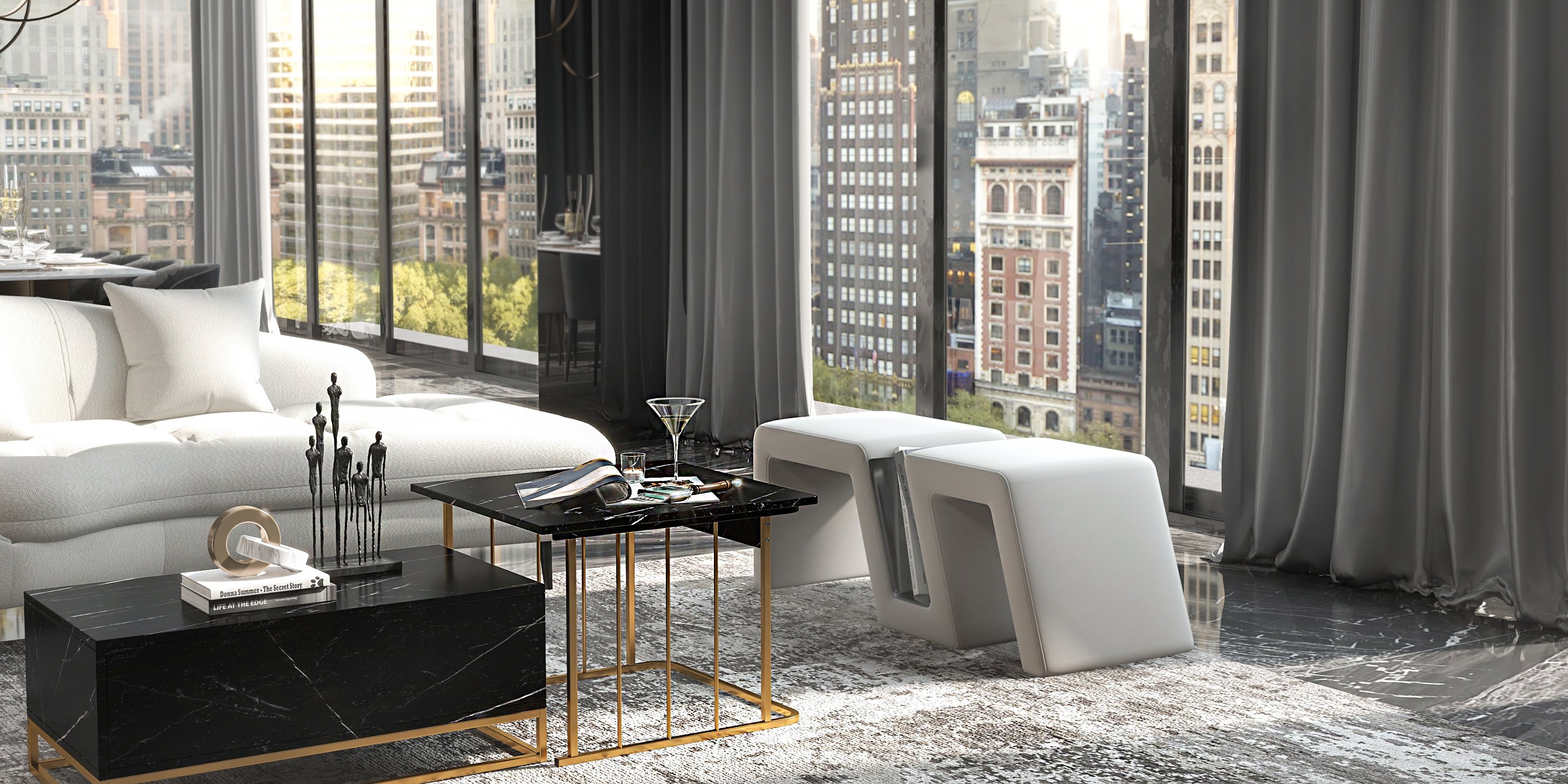 HMR Modern Nesting Coffee Table with Drawers & Shelves (Set of 2) - Black