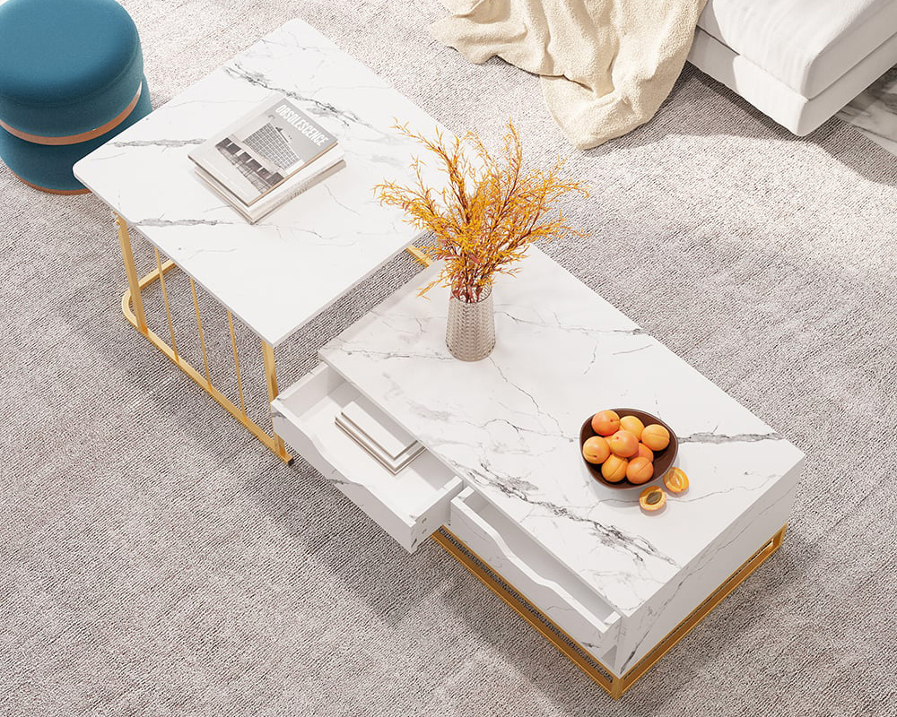 HMR Modern Nesting Coffee Table with Drawers & Shelves (Set of 2) - White