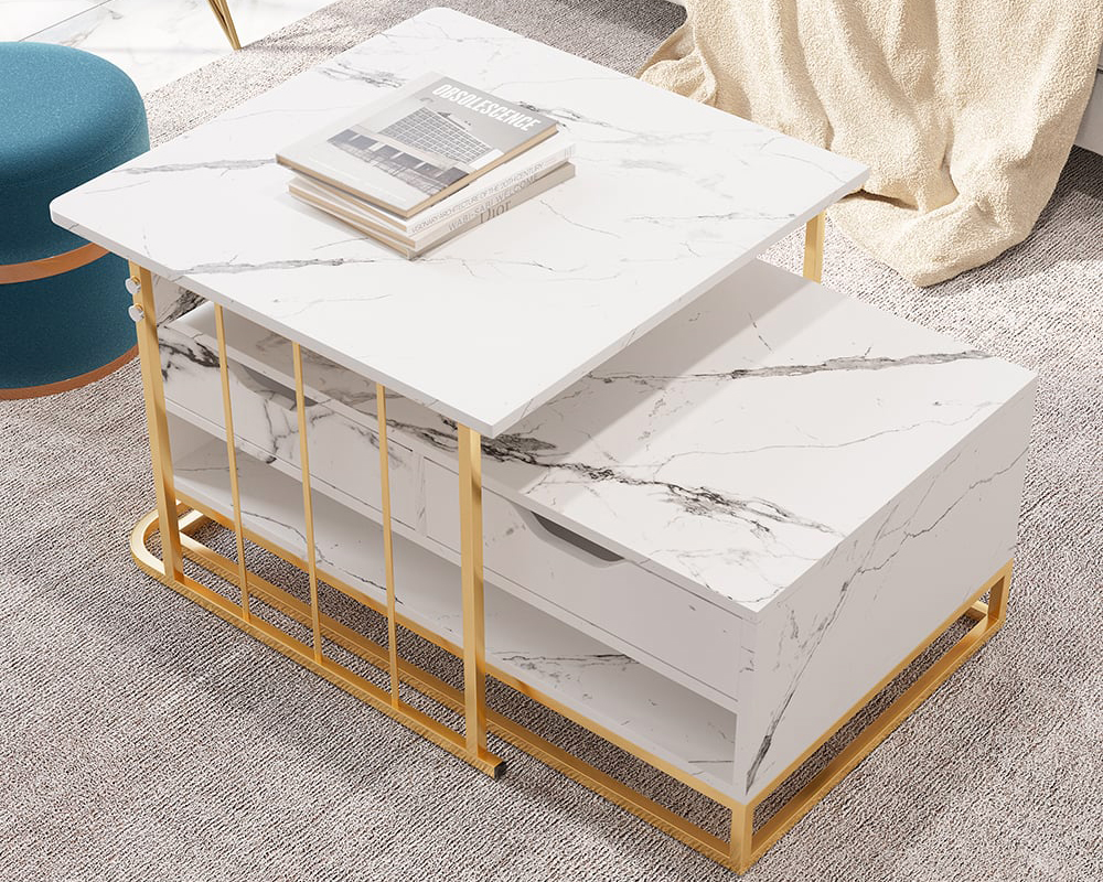 HMR Modern Nesting Coffee Table with Drawers & Shelves (Set of 2) - White