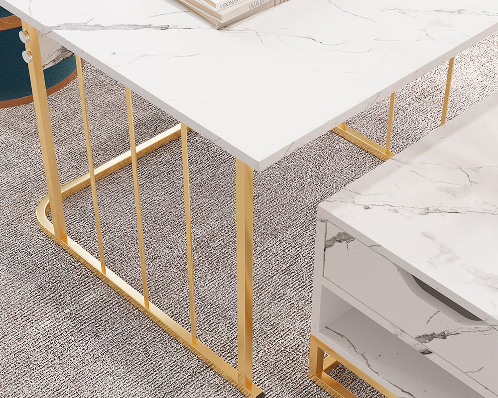 HMR Modern Nesting Coffee Table with Drawers & Shelves (Set of 2) - White