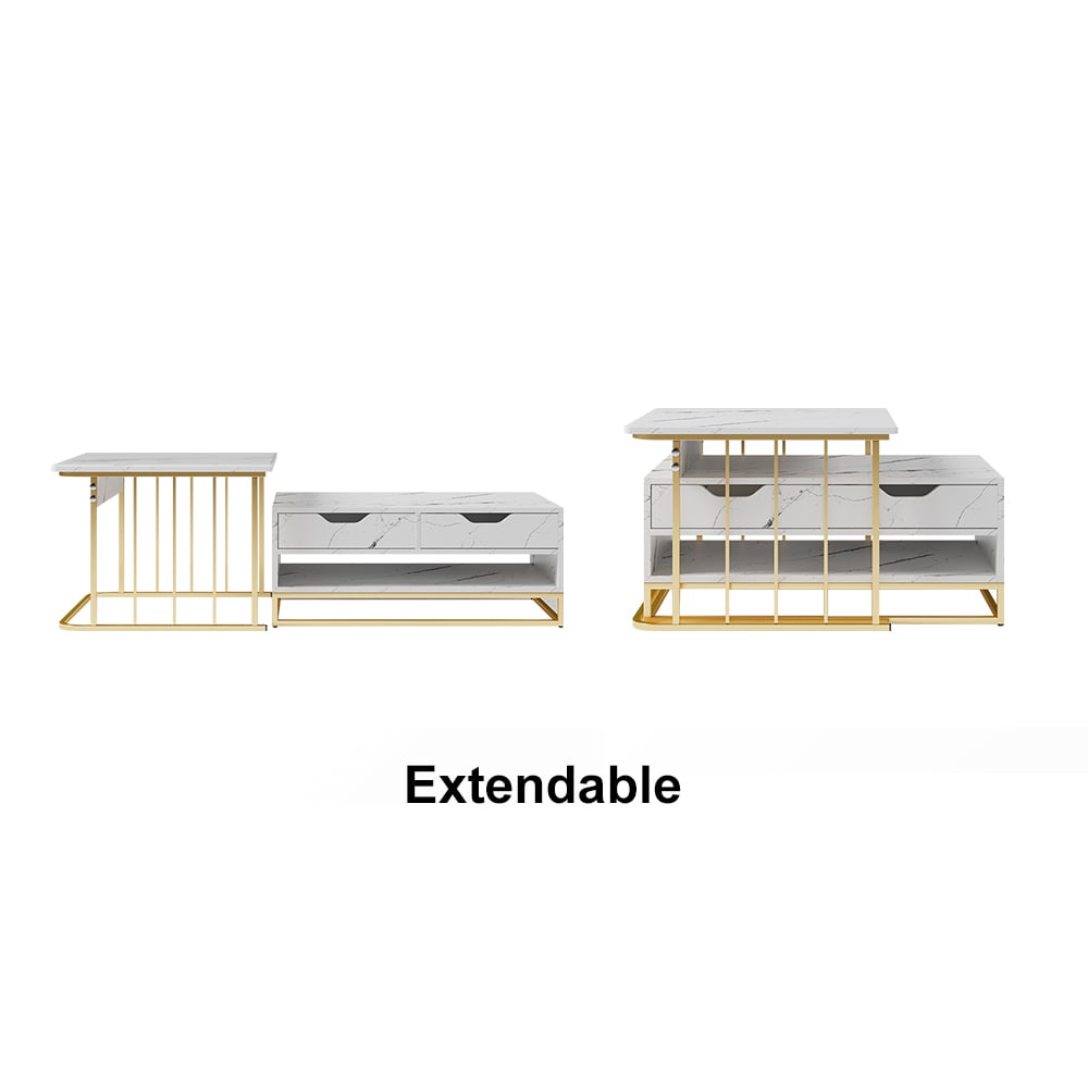 HMR Modern Nesting Coffee Table with Drawers & Shelves (Set of 2) - White