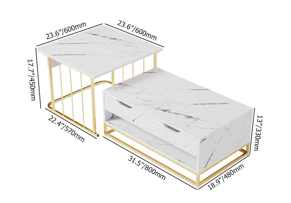HMR Modern Nesting Coffee Table with Drawers & Shelves (Set of 2) - White