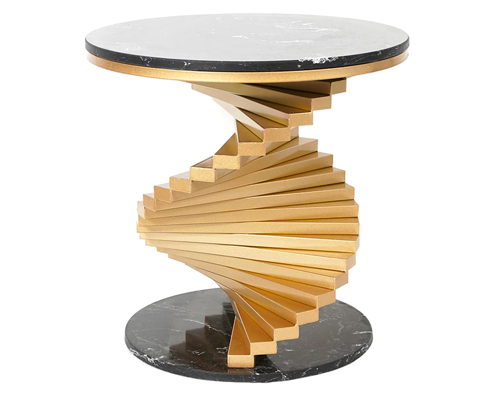 HMR Round Side Table with Metal Frame - Black, Faux Marble