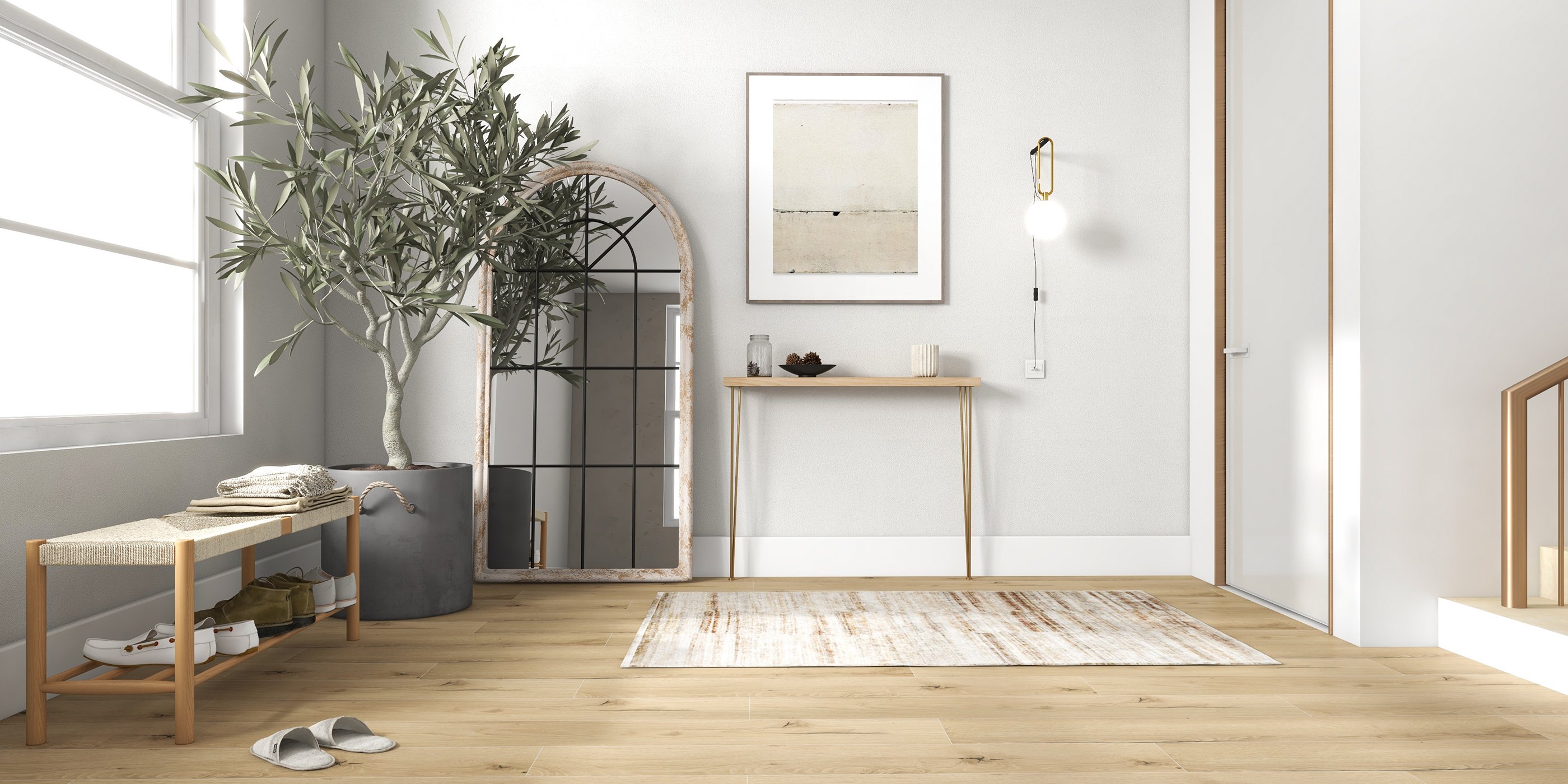 HMR Rustic Narrow Rectangular 39" Console Table with Wooden Top & Metal Legs - Natural