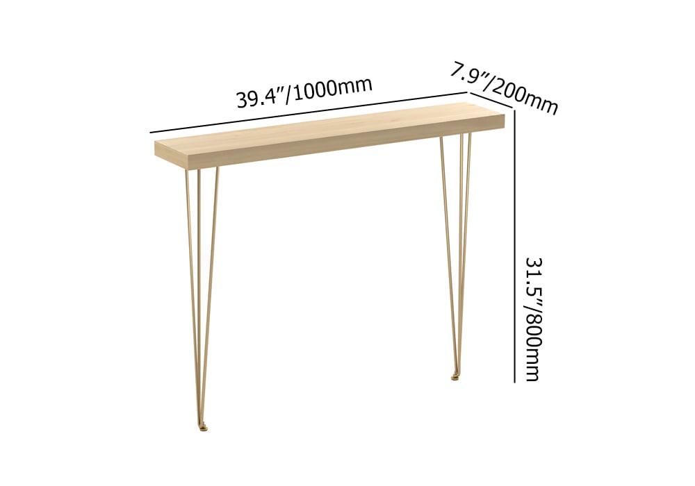 HMR Rustic Narrow Rectangular 39" Console Table with Wooden Top & Metal Legs - Natural