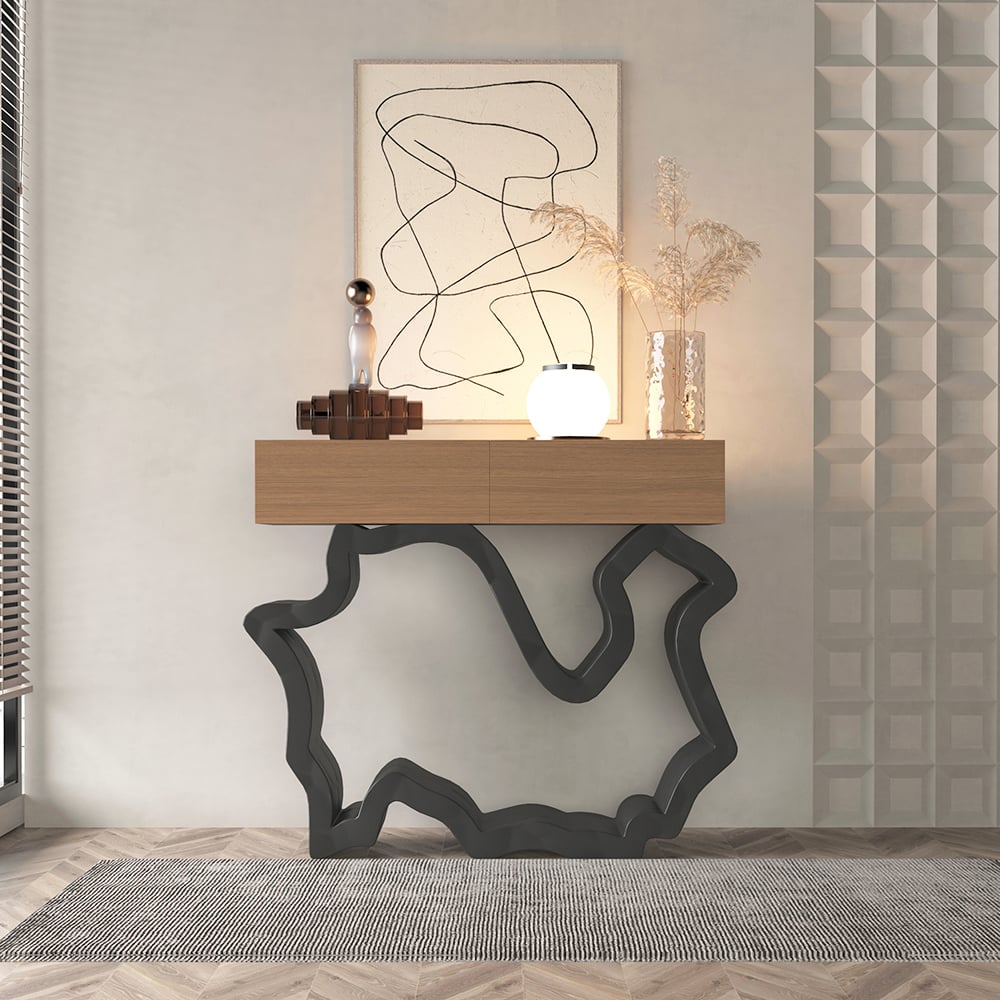 HMR - Modern Console Table with Drawers 39.4" in Black