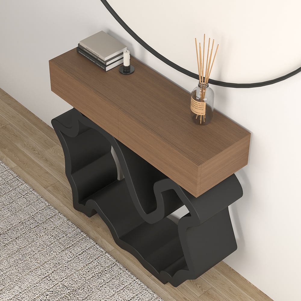 HMR - Modern Console Table with Drawers 39.4" in Black