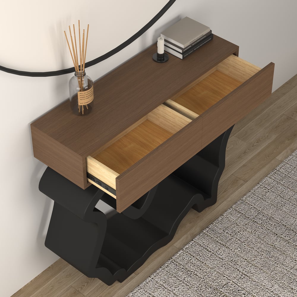 HMR - Modern Console Table with Drawers 39.4" in Black