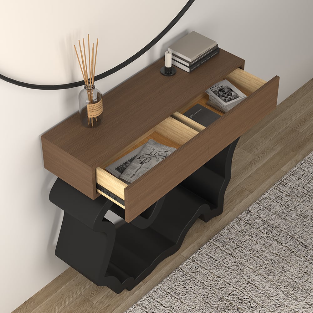 HMR - Modern Console Table with Drawers 39.4" in Black