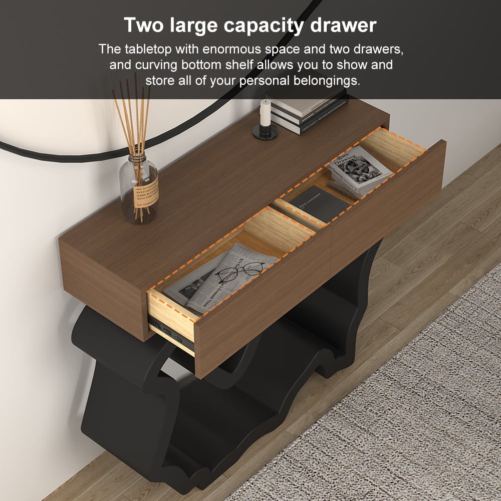 HMR - Modern Console Table with Drawers 39.4" in Black