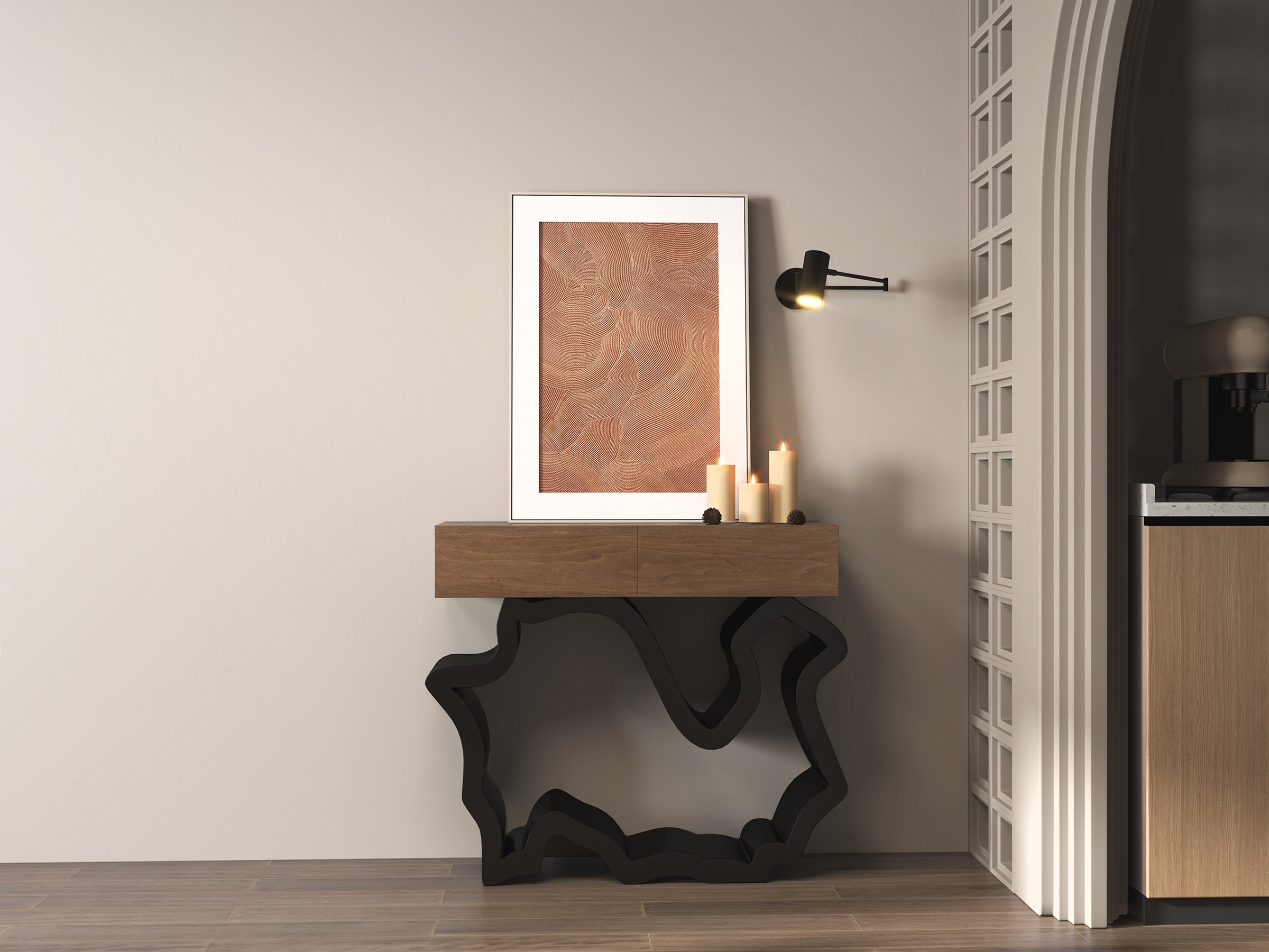 HMR - Modern Console Table with Drawers 39.4" in Black