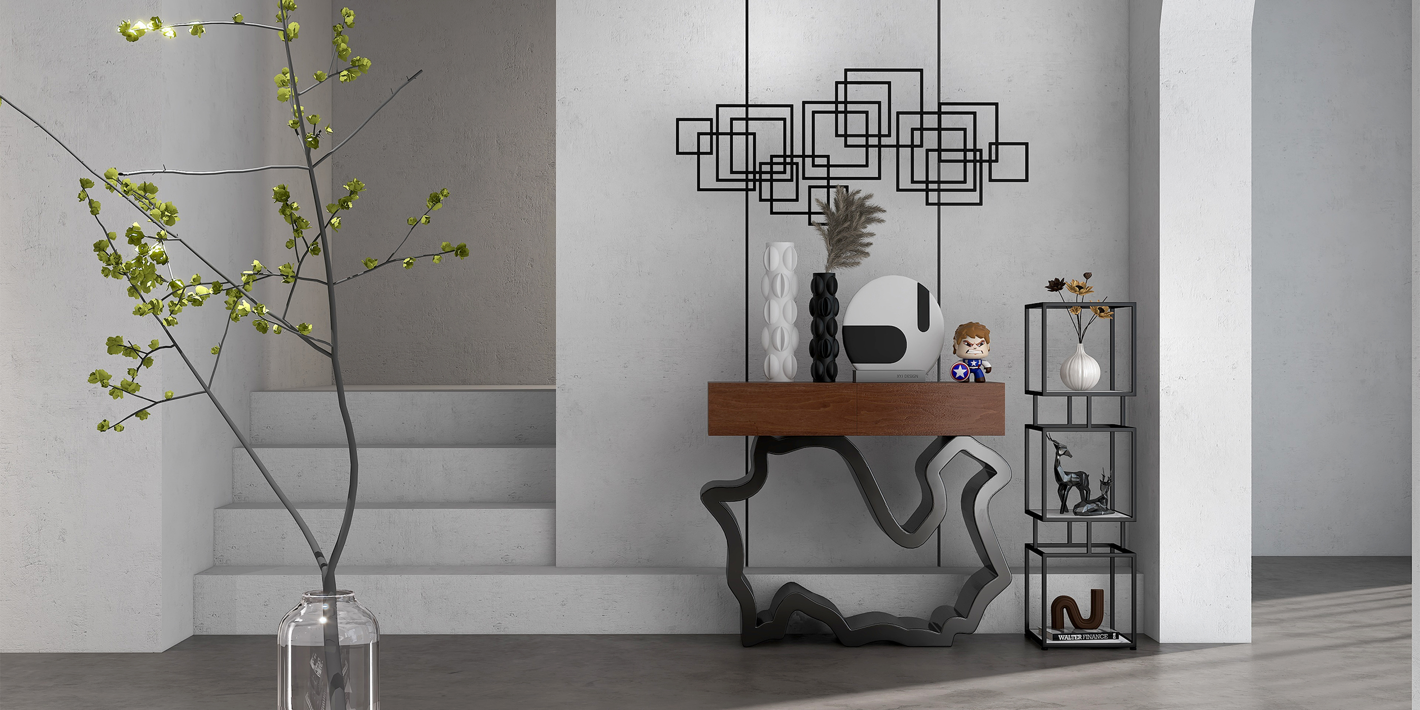 HMR - Modern Console Table with Drawers 39.4" in Black