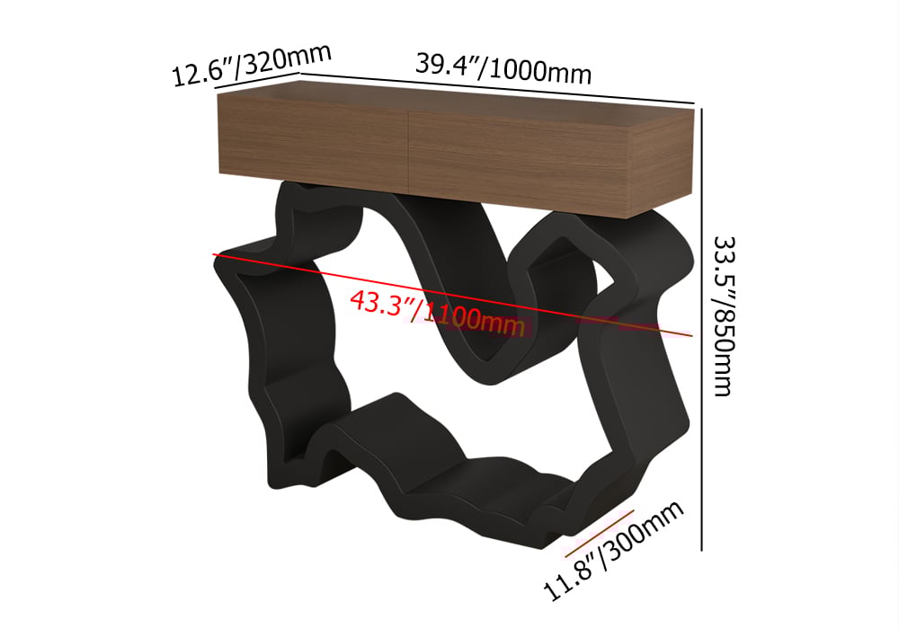 HMR - Modern Console Table with Drawers 39.4" in Black