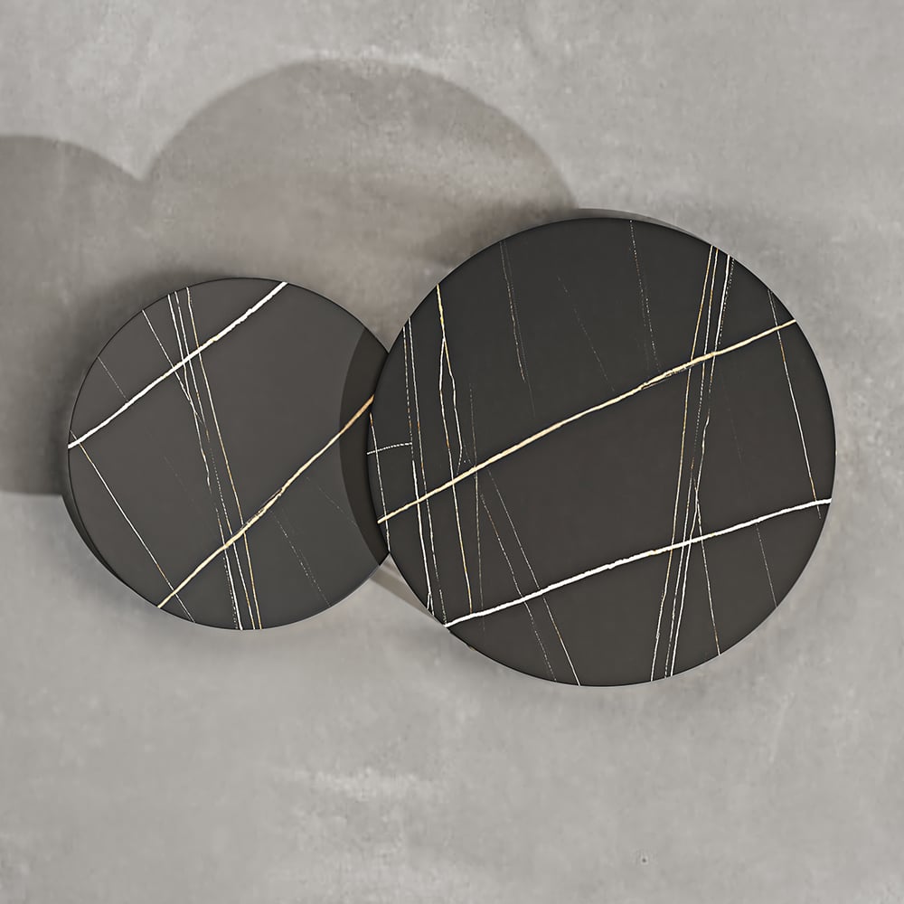 HMR Modern Nesting Coffee Table Set with Sintered Stone Top (Set of 2) - Black